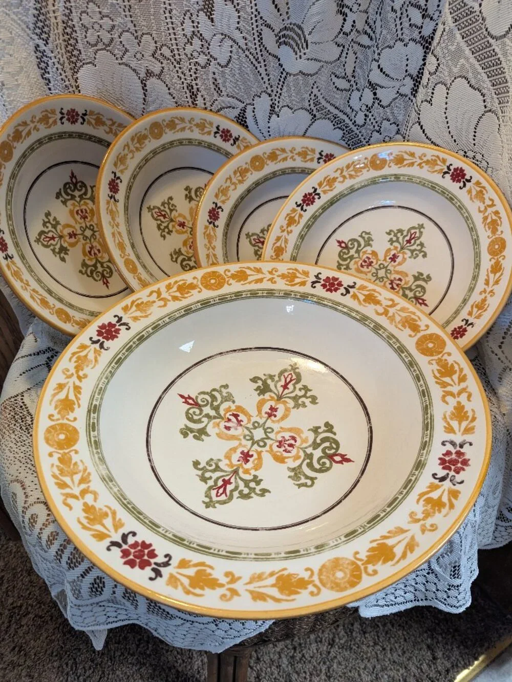 5 Piece Williams Sonoma Pasta Set Retired Asolo Gold Green Tuscany Italy NICE